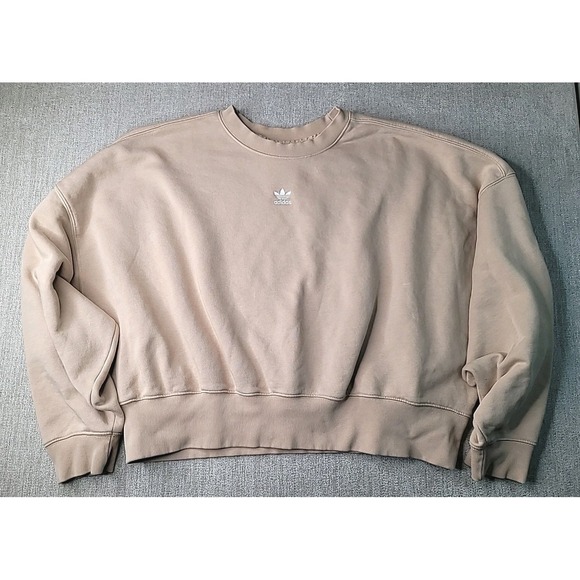 Adidas Essentials Feelcozy Small Logo Cropped Sweatshirt Beige Size Medium - Picture 1 of 10